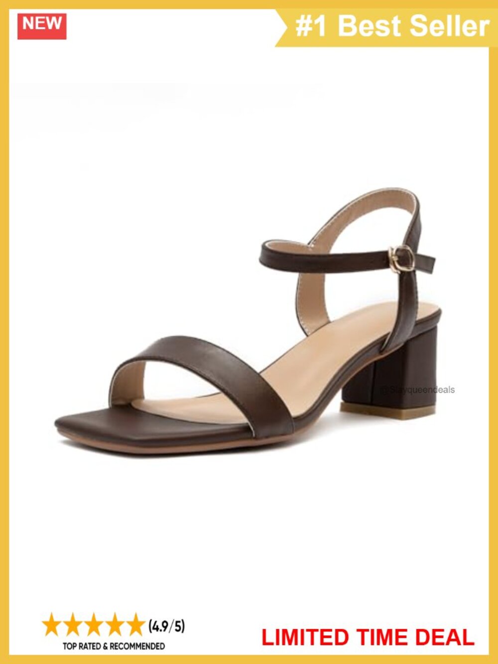 Leather Sandals 2 Inch Low Block Heel Square Toe Ankle Strap Lace Up
